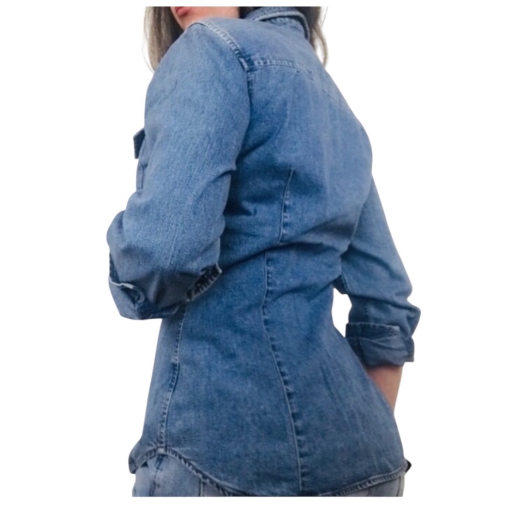 Vintage Guess Denim Western Chambray Snap Shirt - Picture 3 of 16